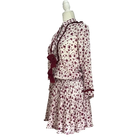 POUPETTE ST BARTH Donna Tunica Mini Dress in Rayon Georgette Print Purple Tassel - Picture 5 of 11